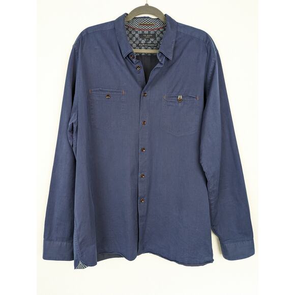 Ted Baker Shirt Denray Denim Button Front Navy Blue Classic Designer Size 3XL - Picture 3 of 12